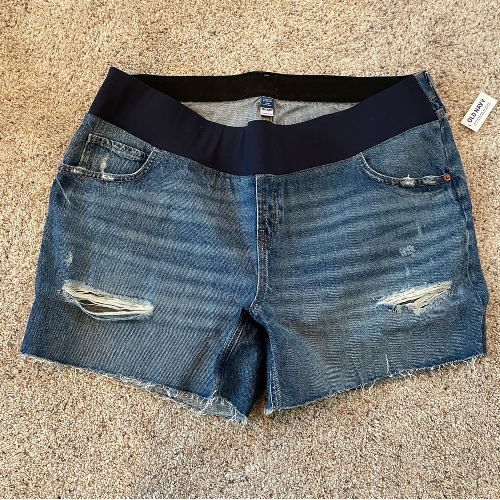Maternity distressed jean shorts